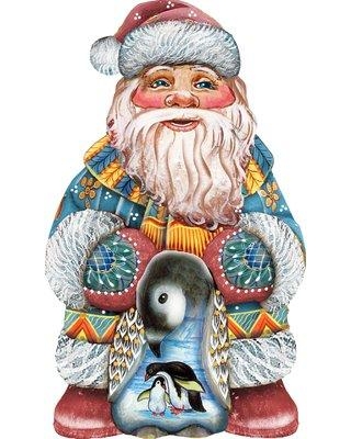 Picture of G.DeBrekht 8118051M Penguin Santa Christmas Wooden Decorative Hanging or Freestanding Figurine for Home & Garden