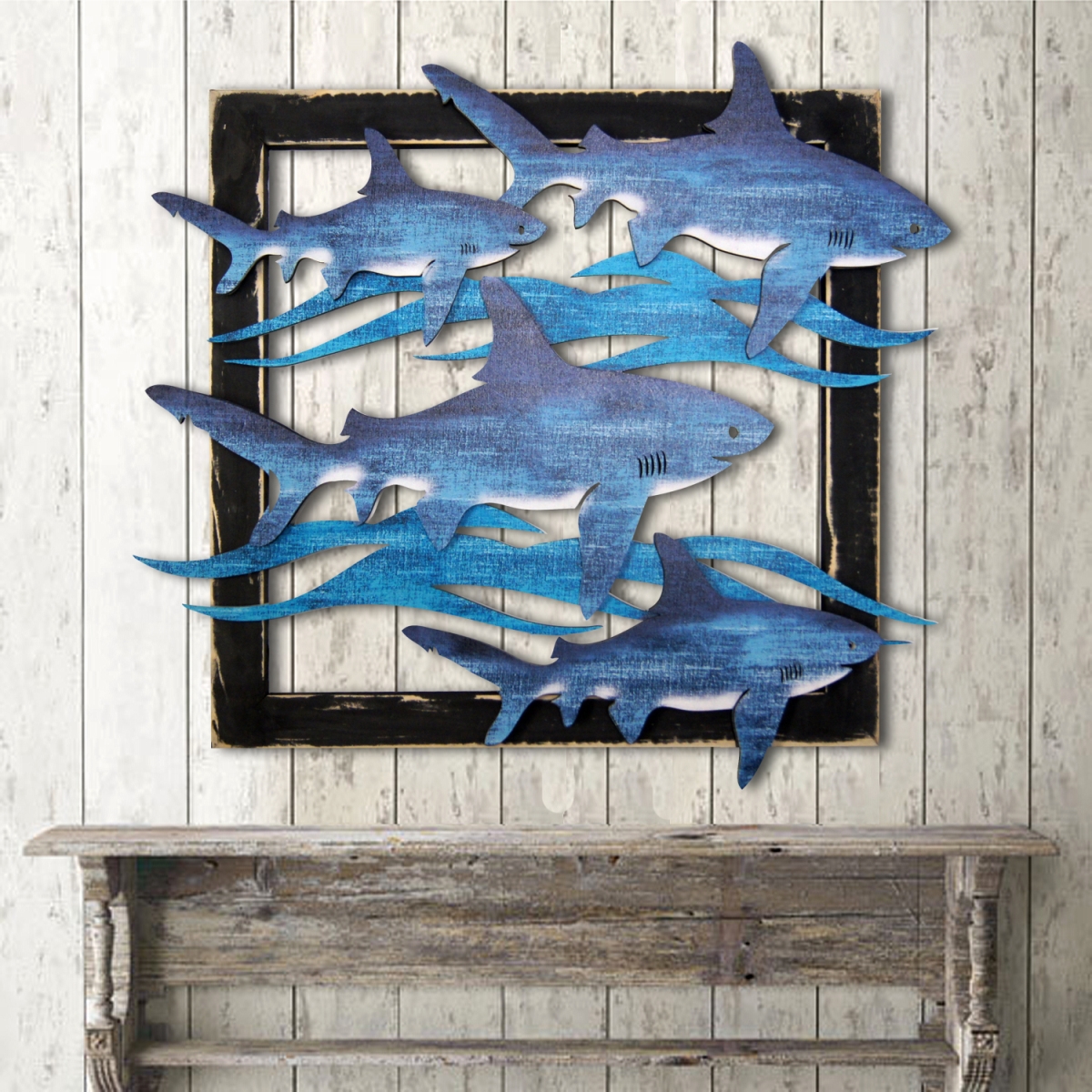 Sharks in Frame Wooden Art