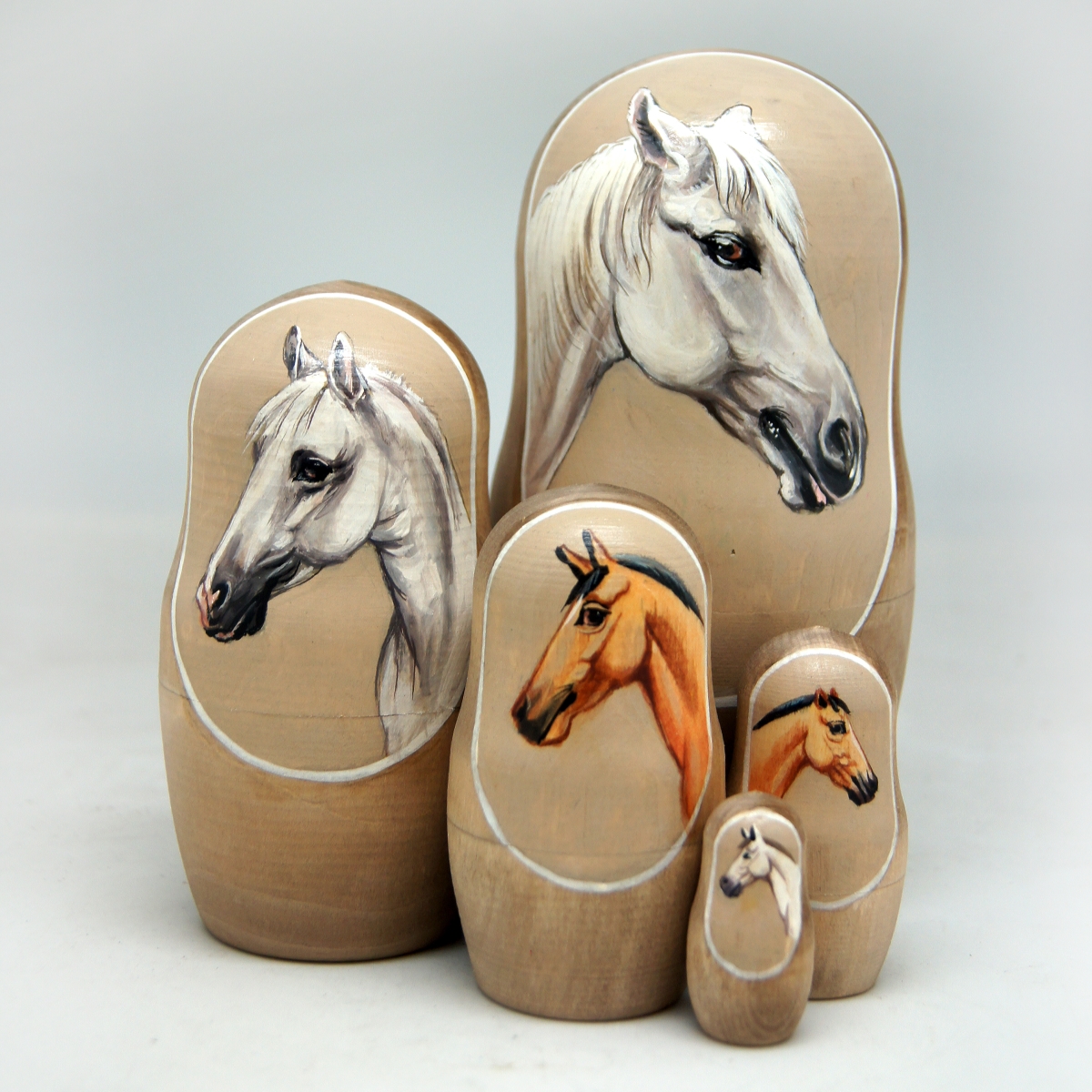 Picture of G.DeBrekht 150062 Russian Matryoshka Wooden Stacking White Horse 5 Nest Doll