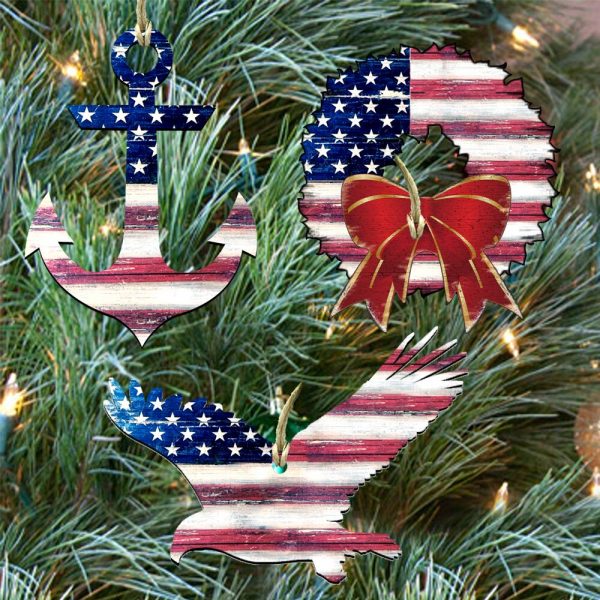 8100039S3 Americana July 4th Patriotic Wooden Ornaments - Set of 3