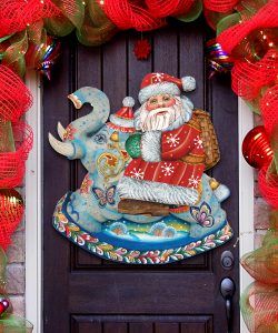 Picture of G.DeBrekht 8111380M Wooden Santa on Elephant Decorative Hanging or Freestanding Figurine for Home & Garden
