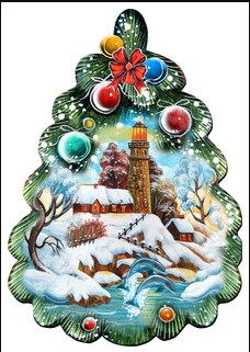 Lighthouse Tree Christmas Door Hanger