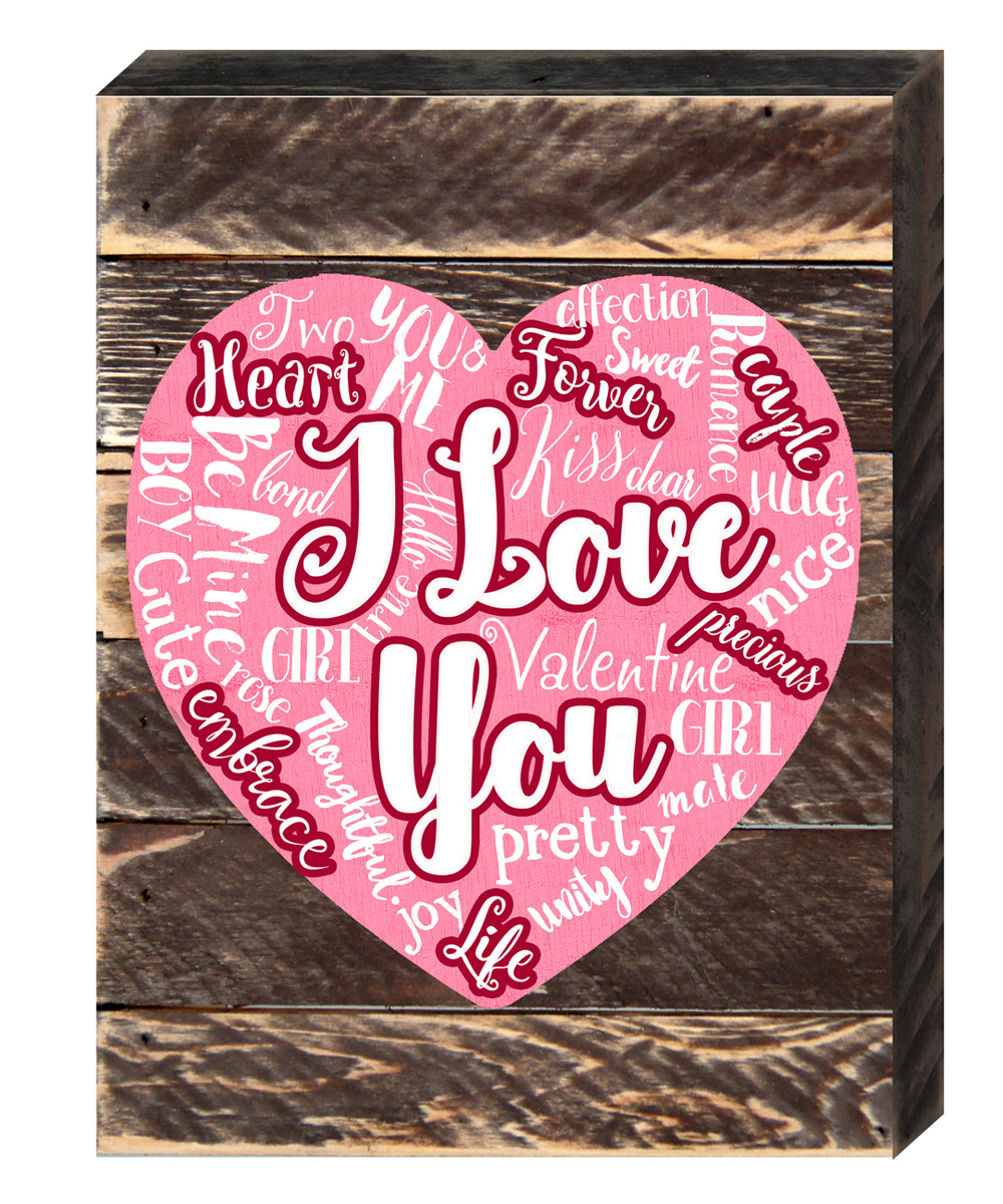 I Love You Heart Art on Board Wall Decor