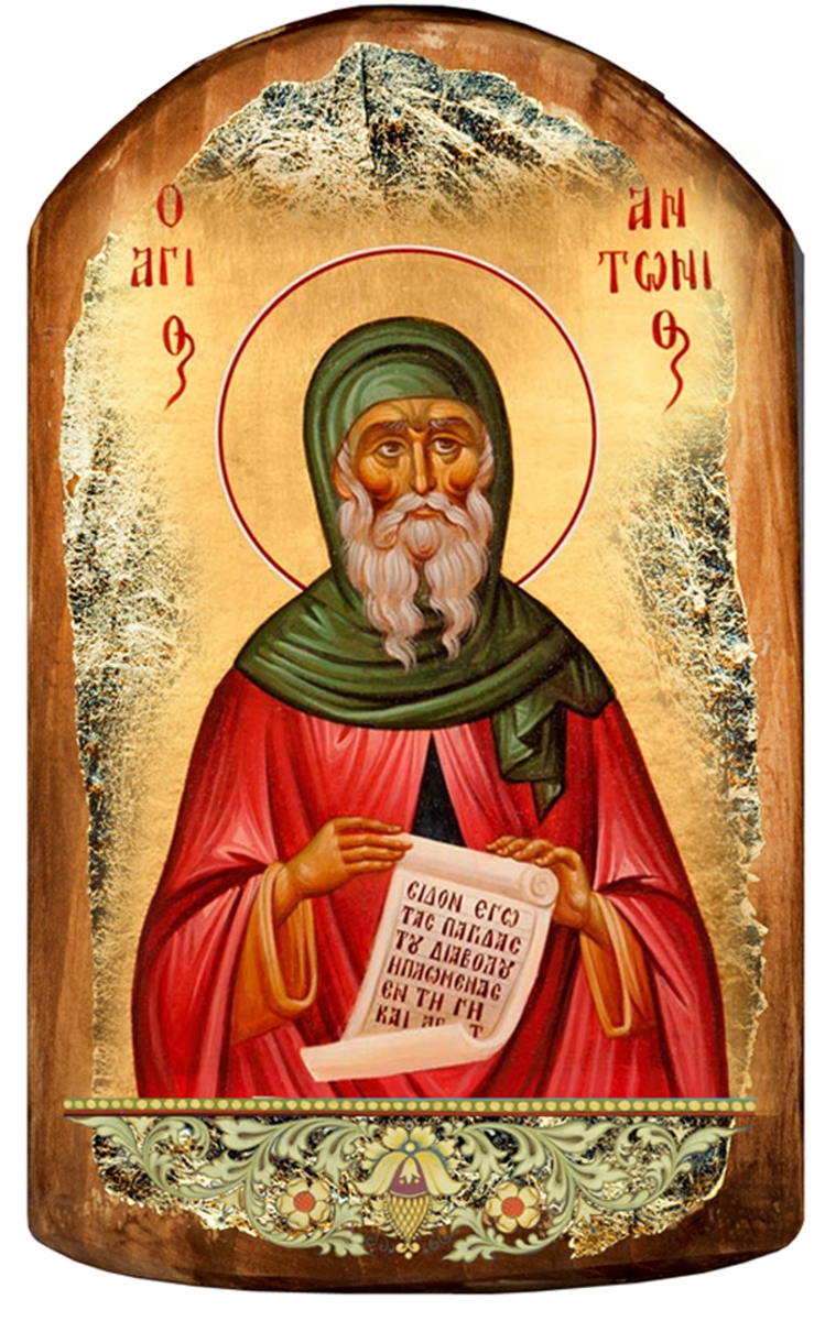 Saint Anthony Icon Painting on Gold-Plated Wooden Block