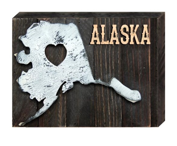 I Love Alaska State Art on Board Wall Decor