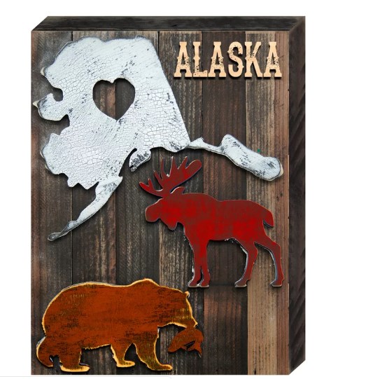 I Love Alaska Animals Art on Board Wall Decor