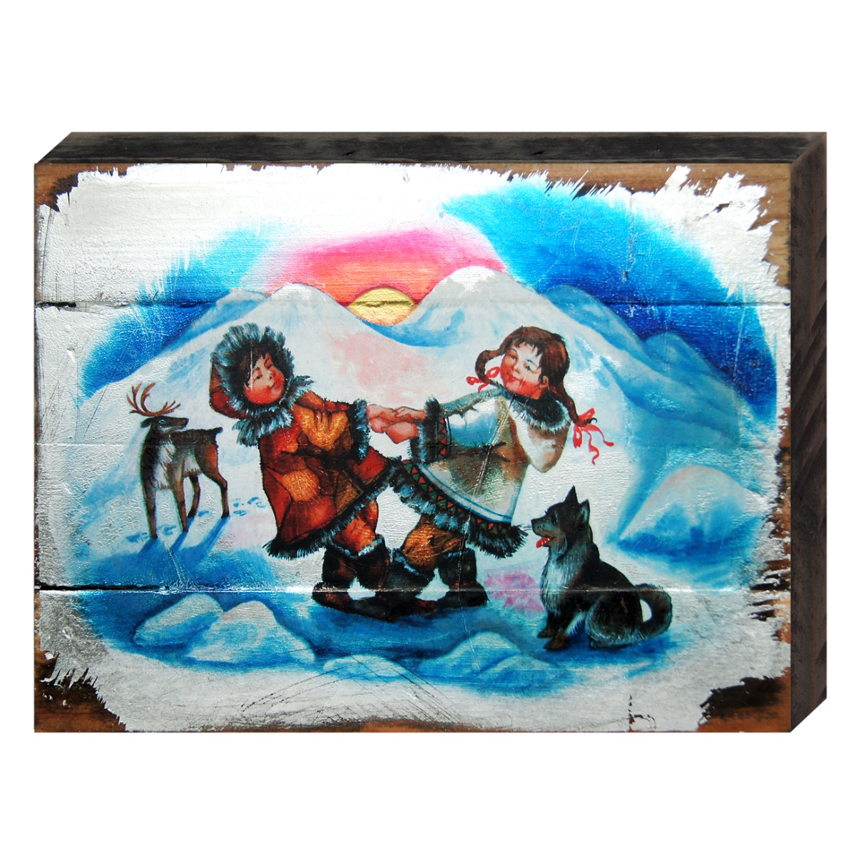 Alaska Kids Playing Art on Board Wall Decor