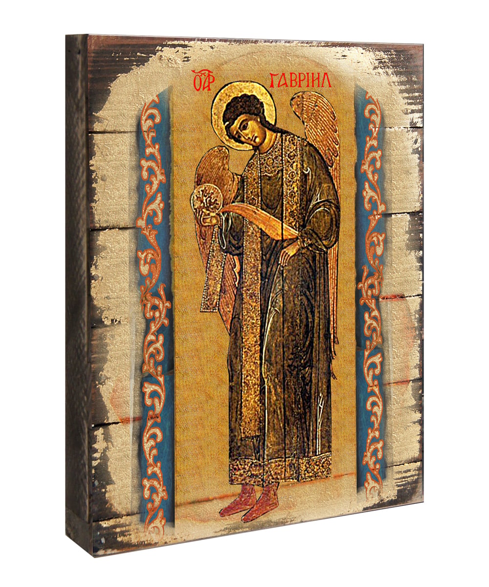 Saint Gabriel the Archangel Painting on Gold-Plated Wooden Block