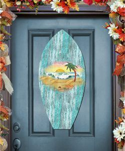 8198522H Surfboard Scenic Wooden Decorative Door Hanger