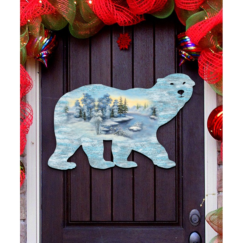 Polar Bear Scenic Wooden Decorative Door Hanger