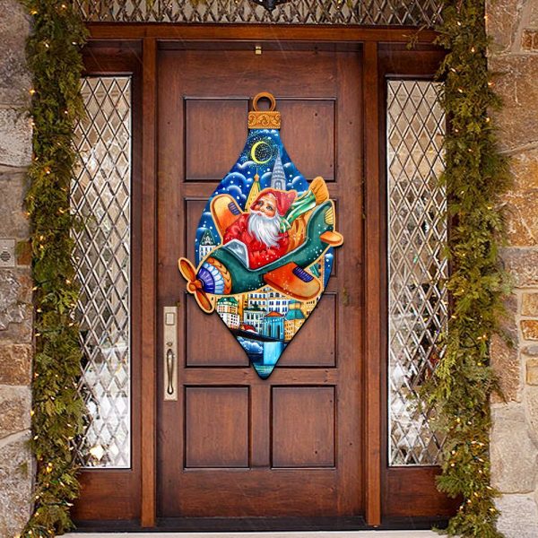 Santa on An Air Plain Christmas Door Hanger