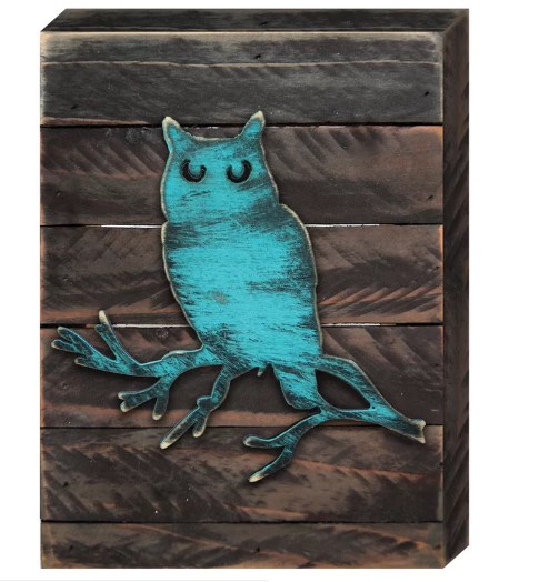 Owl Rustic Wooden Art on Board Wall Decor