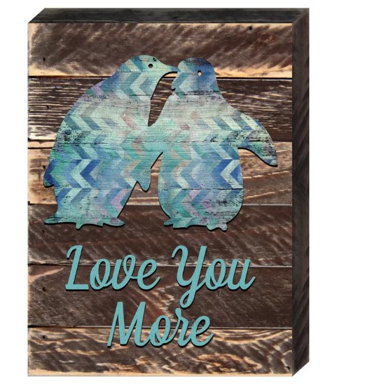 Love You More Penguins Art on Board Wall Decor