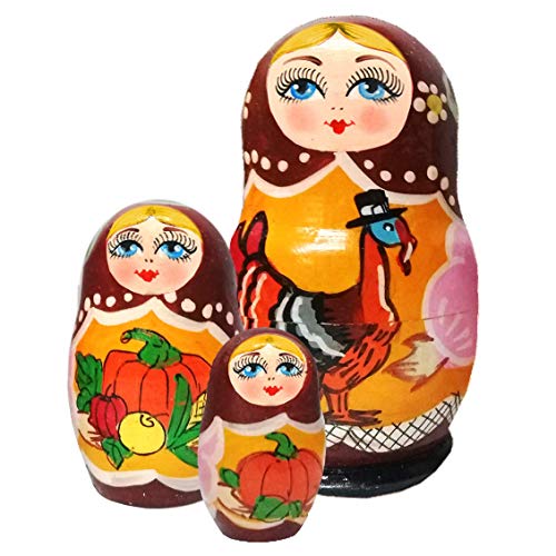 Picture of G.DeBrekht 14718 Russian Matryoshka Wooden Stacking Thanksgiving 3-Nest Doll