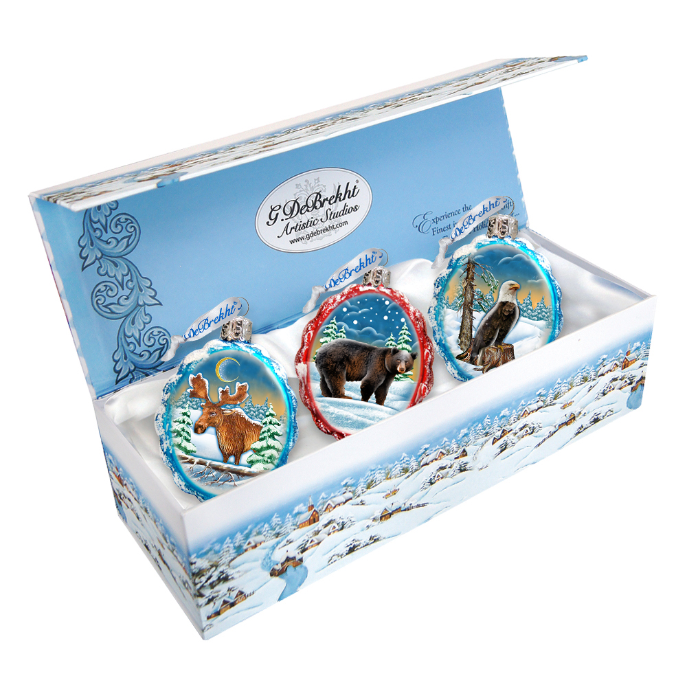 770109S3 Wildlife Glass Ornaments - Set of 3