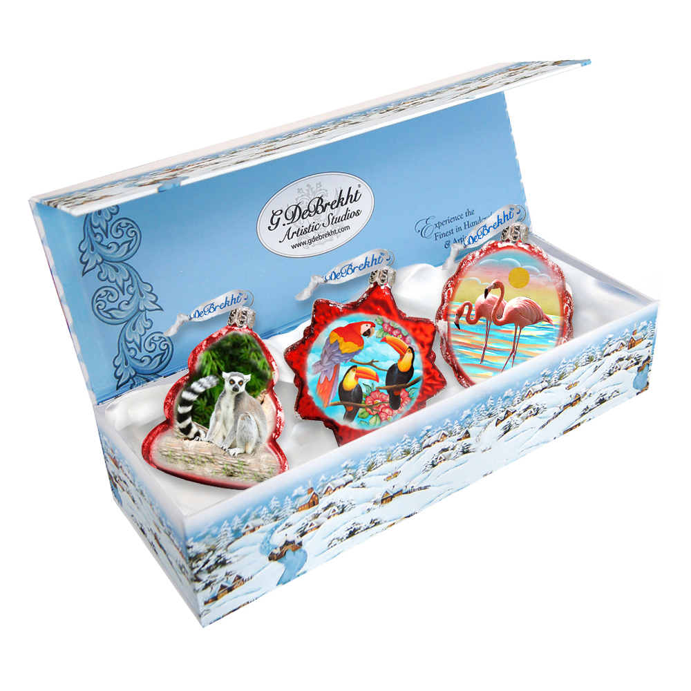 770125S3 Tropical Glass Ornaments - Set of 3