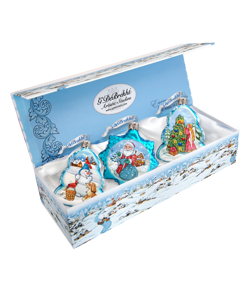 770127S3 Christmas Glass Ornamentss - Set of 3