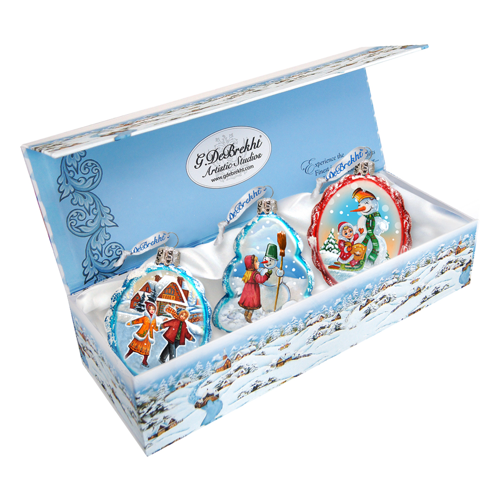 Winter Fun Glass Ornaments - Set of 3