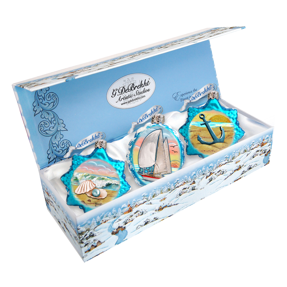 770131S3 Nautical Glass Ornamentss - Set of 3