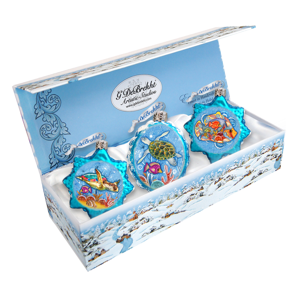 Under the Sea Glass Ornamentss - Set of 3