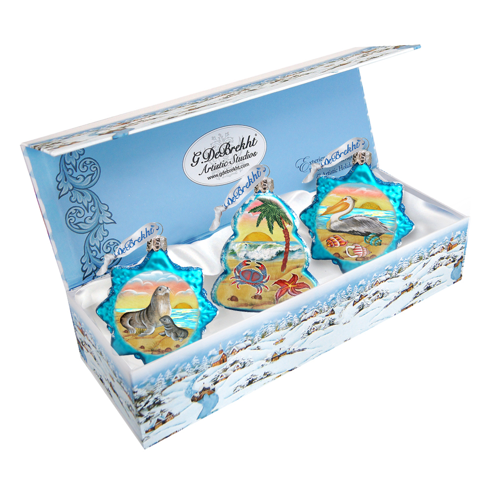 Fun at the Beach Glass Ornamentss - Set of 3