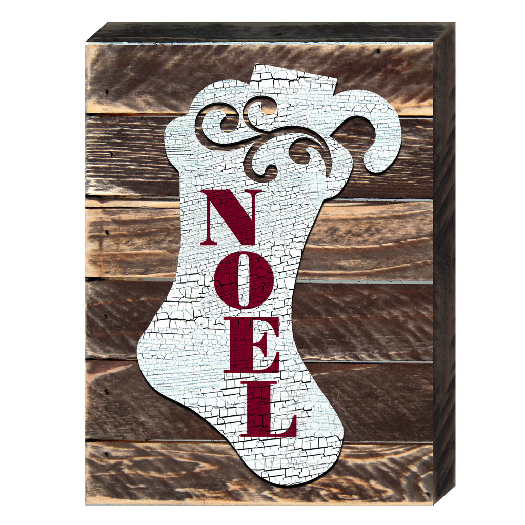 Noel Stocking Holiday Art on Board Wall Decor