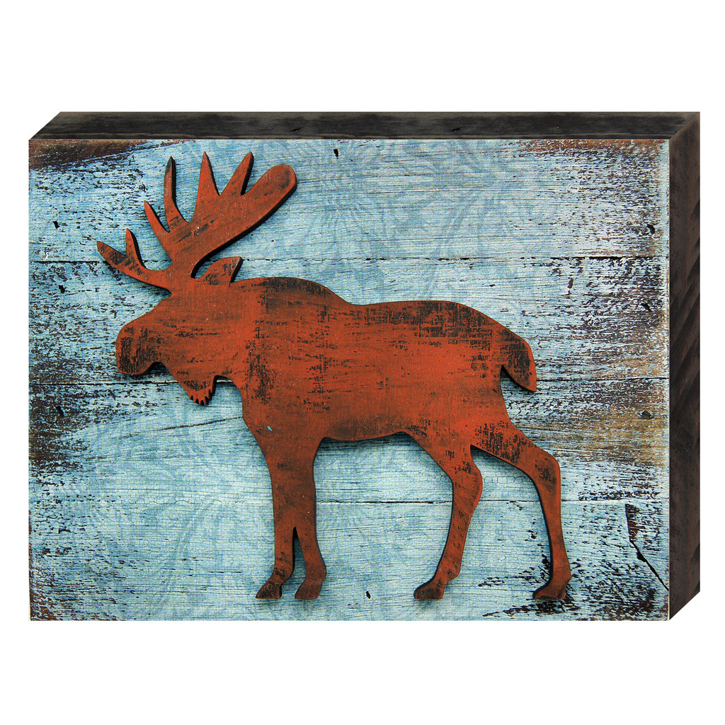 Vintage Moose Art on Board Wall Decor, UV Protective Coat