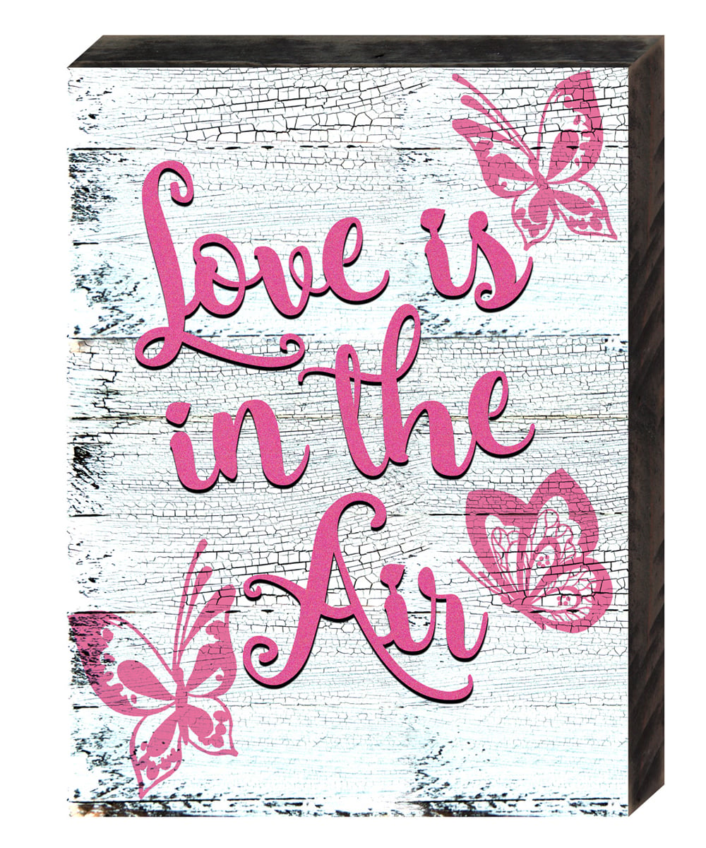 98732-18 Love & Relations Valentines Love is in the Air Quote Vintage Textual Art on Board Wall Decor
