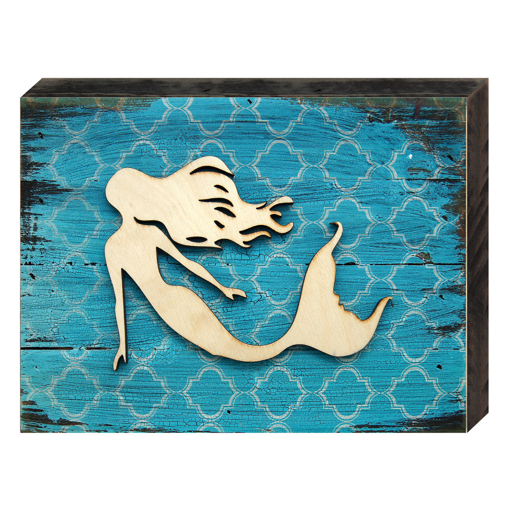 Nautical Mermaid Vintage Cove Art on Board Wall Decor