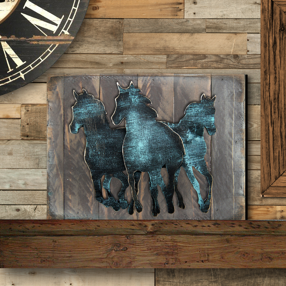 Wild Stallion on Block Rustic Wooden Art Wall Decor