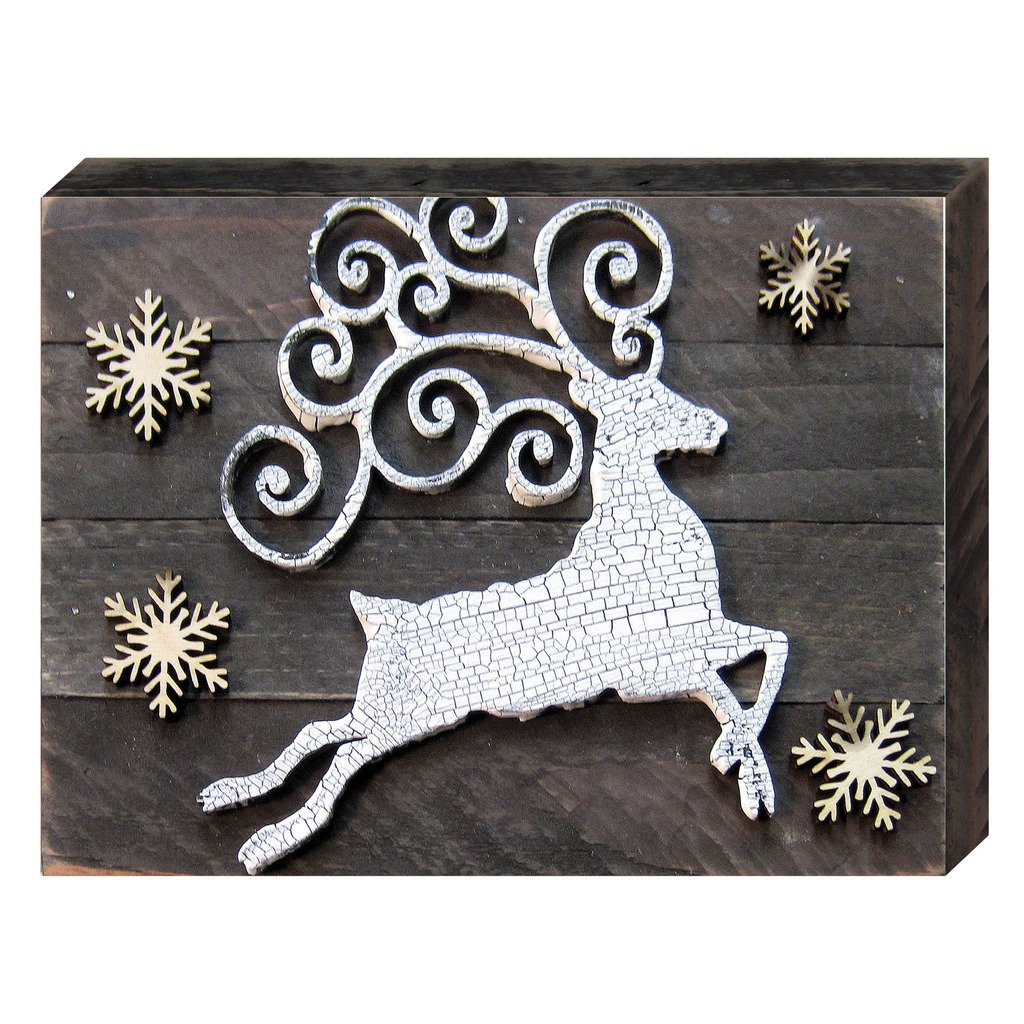 White Reindeer Silhouette Art on Board Wall Decor