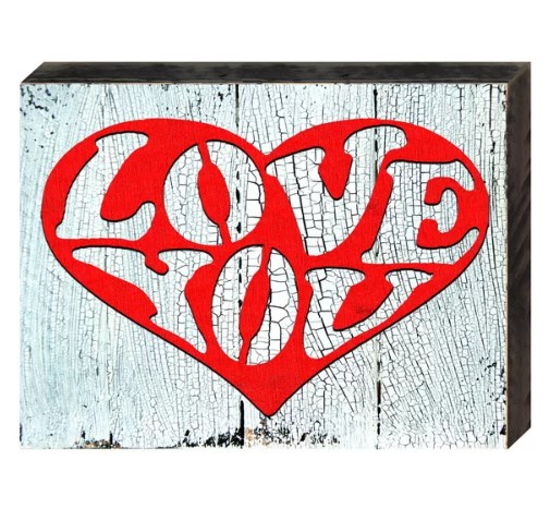 Love You Heart Art on Board Wall Decor