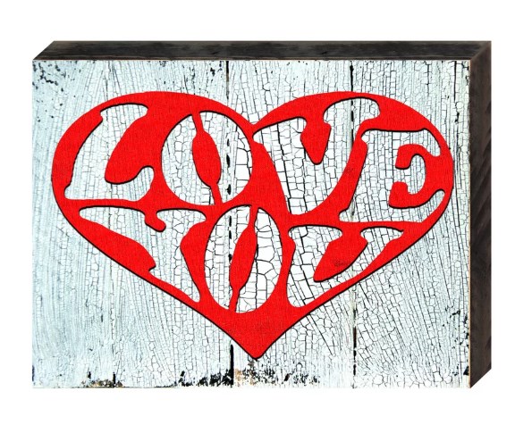 Love You Heart Art on Board Wall Decor