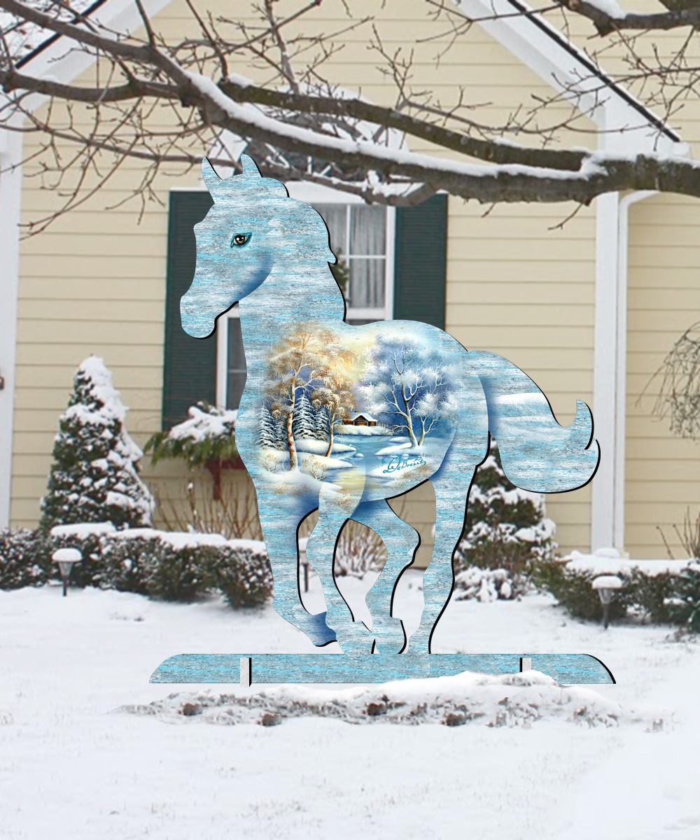 8198155F 32 in. Running Pony Scenic Free-Standing Garden Decor