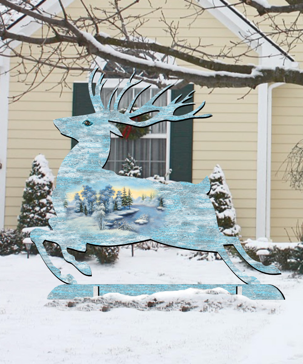 32 in. Prancing Deer scenic Free-Standing Garden Decor