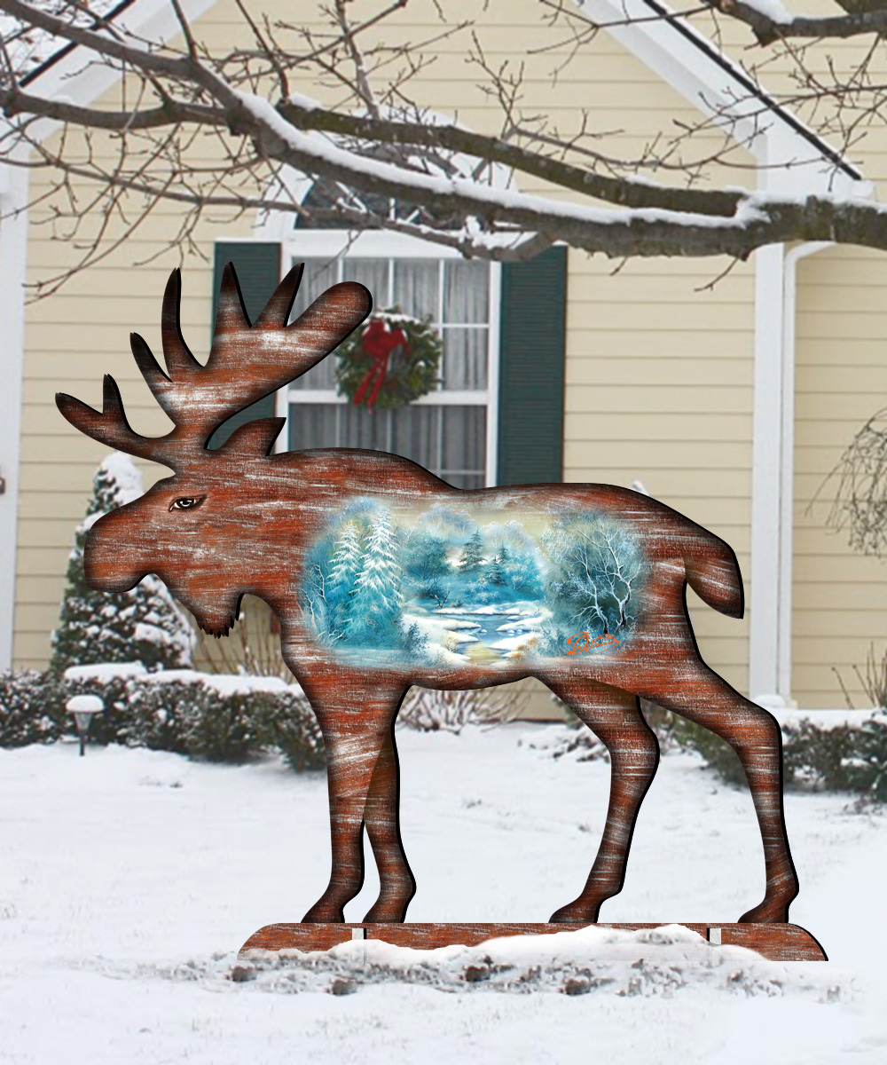 32 in. Woodsy Moose Scenic Free-Standing Garden Decor