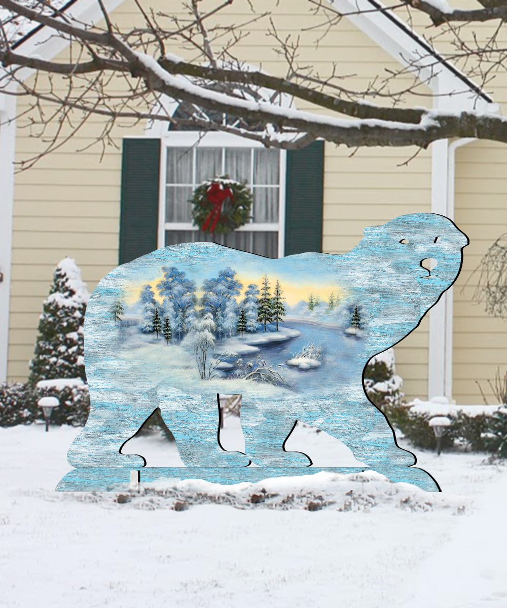 32 in. Polar Bear Scenic Free-Standing Garden Decor