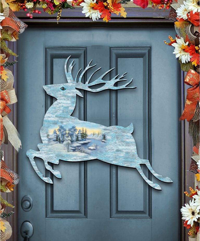 8198211-1H Prancing Deer Scenic Wooden Decorative Door Hanger