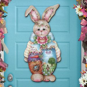8457601 Bella Bunny Wooden Ornament - Multicolor - Set of 2 - Handcrafted