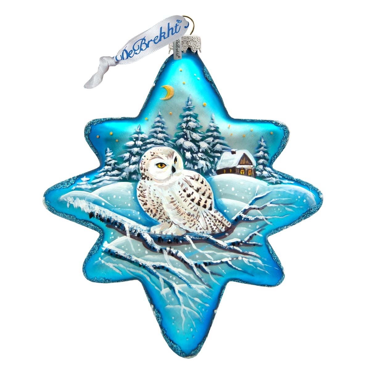 White Owl North Star Holiday Splendor Glass Ornament