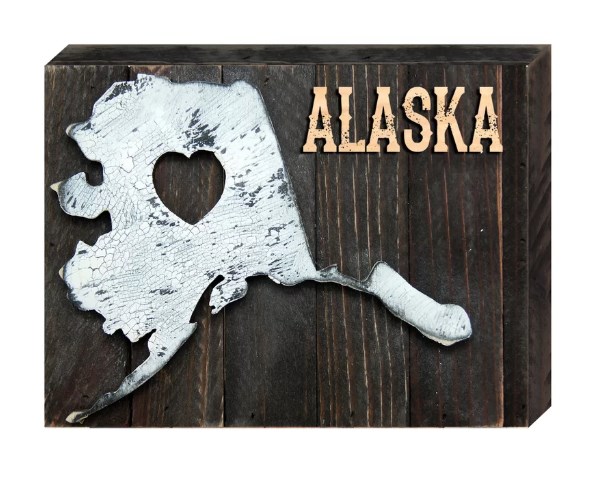 I Love Alaska state Art on Board Wall Decor