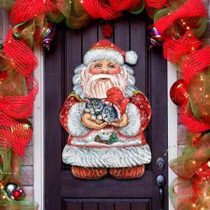 Picture of G.DeBrekht 8117808M Wooden Kitten Holiday Santa Christmas Decorative Hanging or Freestanding Figurine for Home & Garden