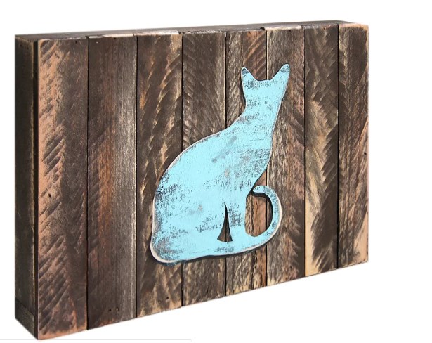 Cat Block Art on Board Wall Decor
