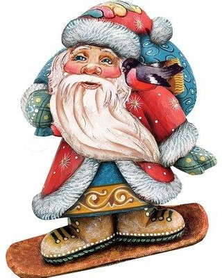 Picture of G.DeBrekht 8119171M Wooden Snowboarding Santa Christmas Decorative Hanging or Freestanding Figurine for Home & Garden