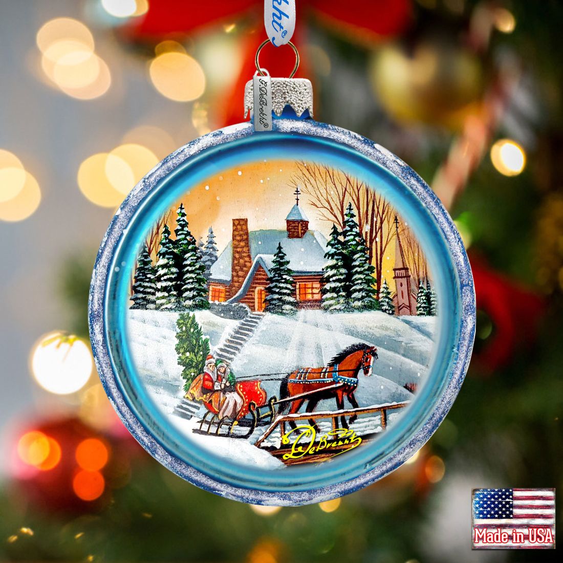 764-152 3 x 3.5 in. Winter Sledding Glass Ornaments
