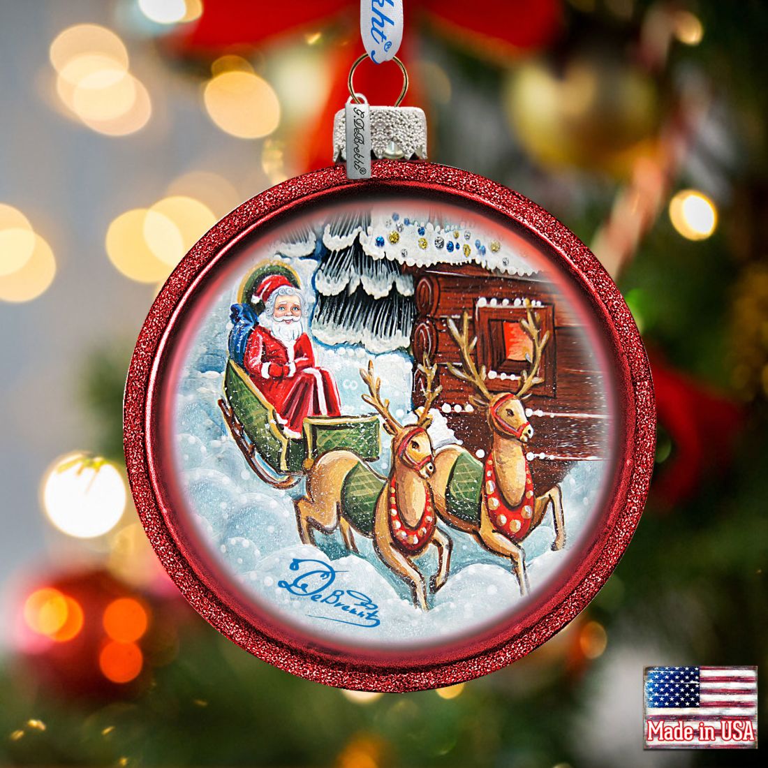 764-717 3 x 3.5 in. Riding A Sleigh Glass Ornaments