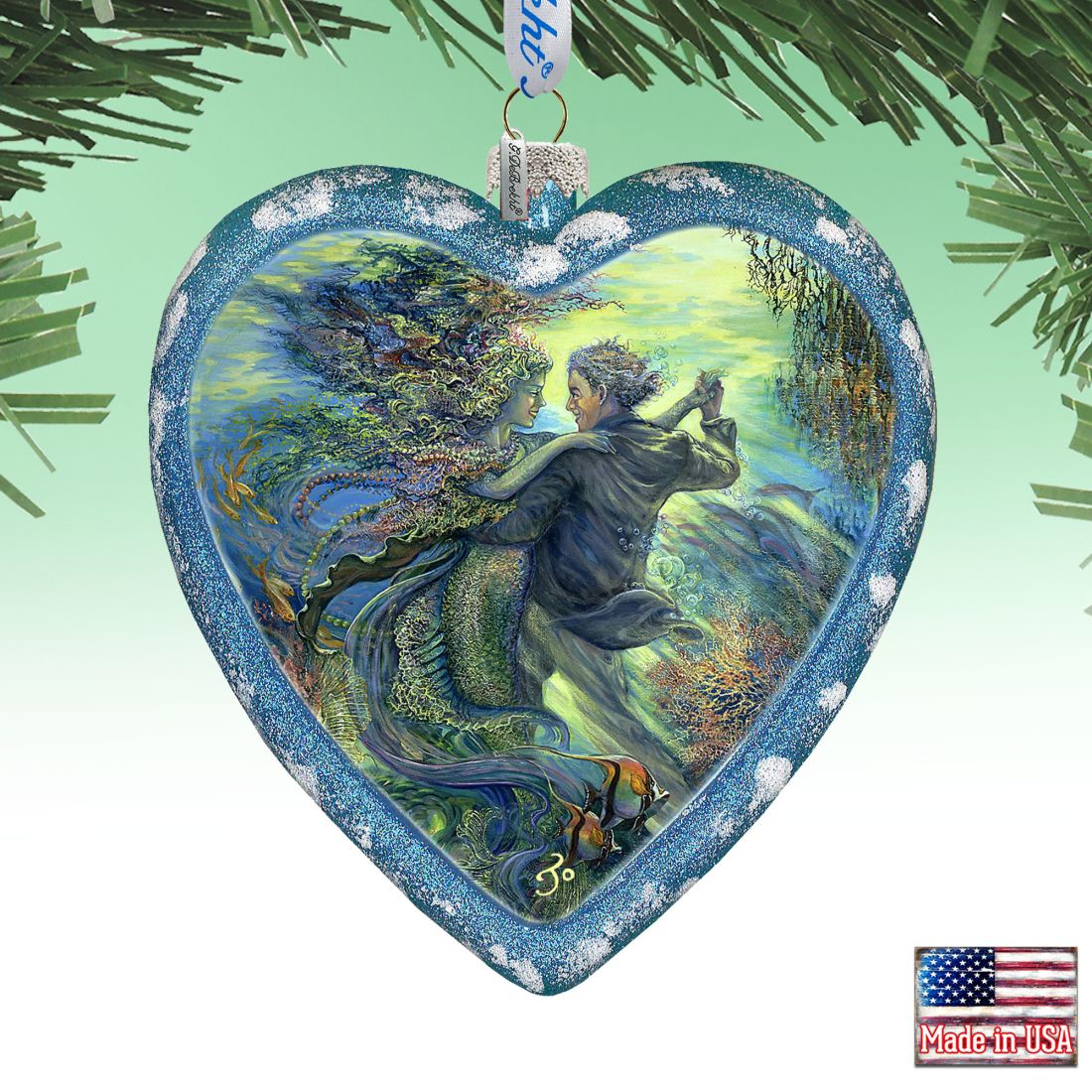 738-410-JW 5 x 5.5 in. for the Love of a Mermaid Heart Glass Ornaments