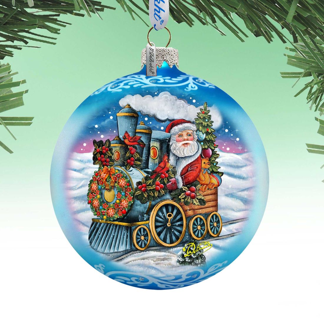 73901 5 x 5.5 in. Santa Express Glass Ornaments