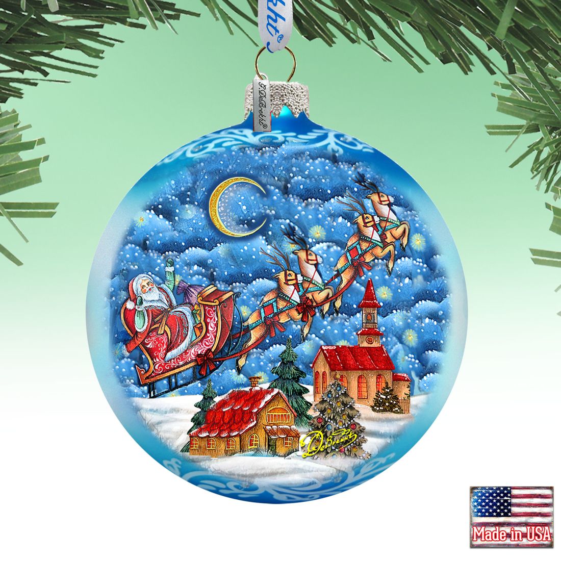 73904 5 x 5.5 in. Sleighing in the Night Skies Glass Ornaments