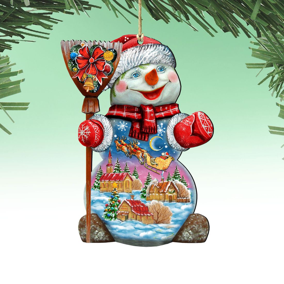 818158-S2 5 x 5.5 in. Santa in the Night Sky Wooden Ornaments - Set of 2